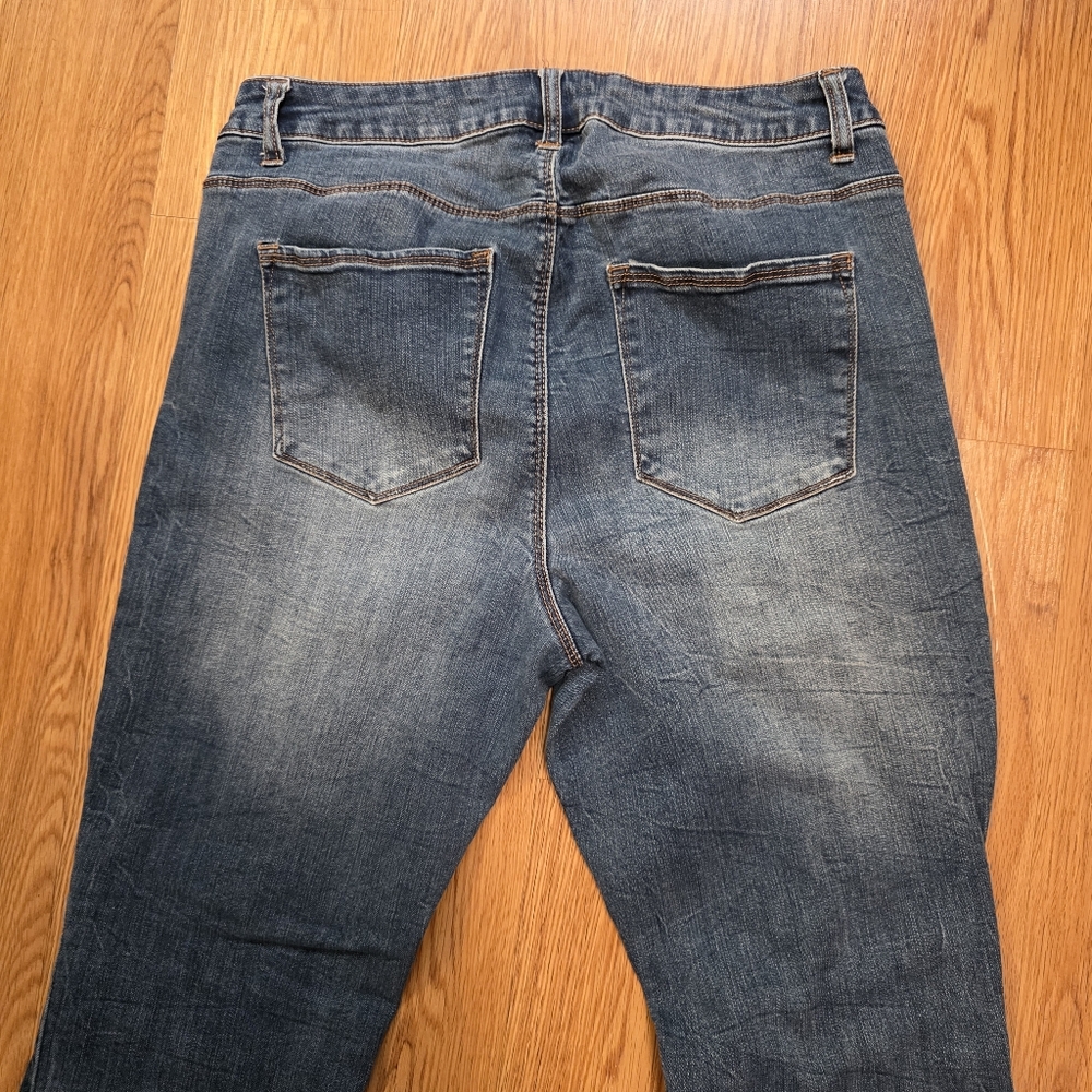 Faded Glory Distressed Patched Denim Blue Stretch Jeans Womens Plus Size 16W - Picture 4 of 16